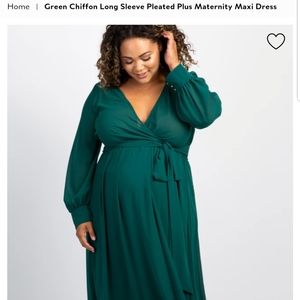 Green Chiffon Long Sleeve Pleated Maternity Maxi Dress